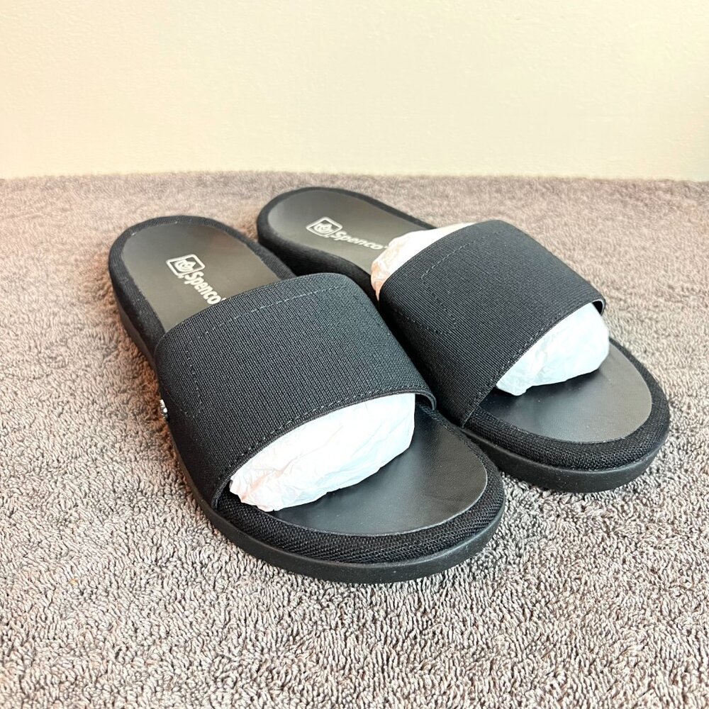 Spenco Womens Black Wide Band Sunset Comfort Flats Sandals‎ Shoes Size 8